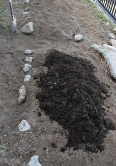 畑に自家製堆肥を撒く　2013春