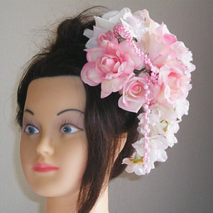 ７種類のピンクローズと桜の成人式髪飾り