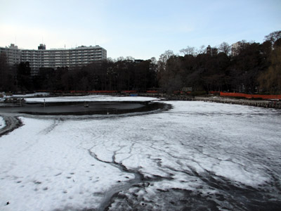 雪の残る井の頭公園
