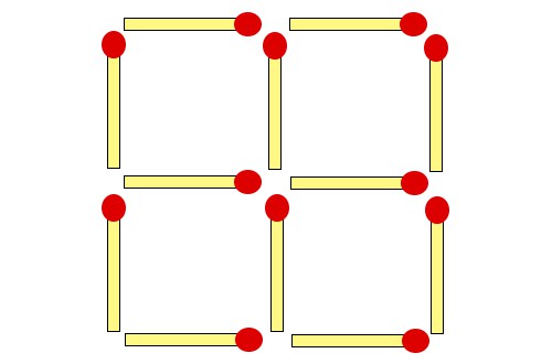 3本マッチを動かして正方形を3つ作ってみてください