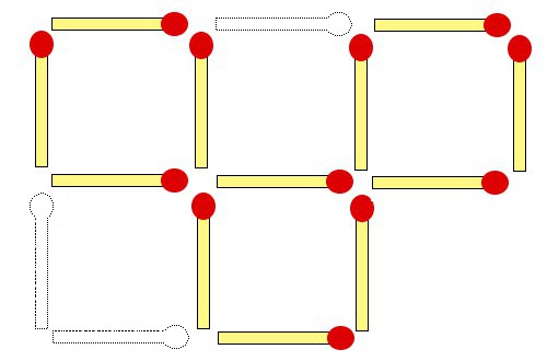 3本マッチを動かして正方形を3つ作ってみてください